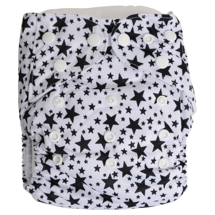 Babyco Reusable Cloth Nappies with 2 Microfibre Inserts Black Stars, Reusable Nappies