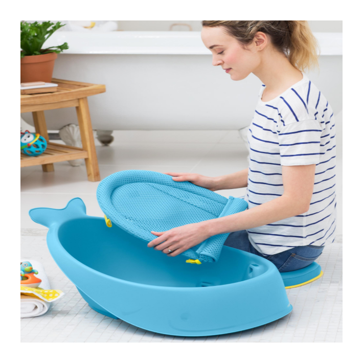 Skip Hop Baby Bath Tub, 3-Stage Smart Sling Tub, Moby, Blue