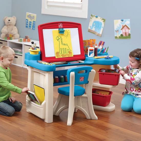 Step2 studio art desk with desk chair outlet and bins for storing supplies